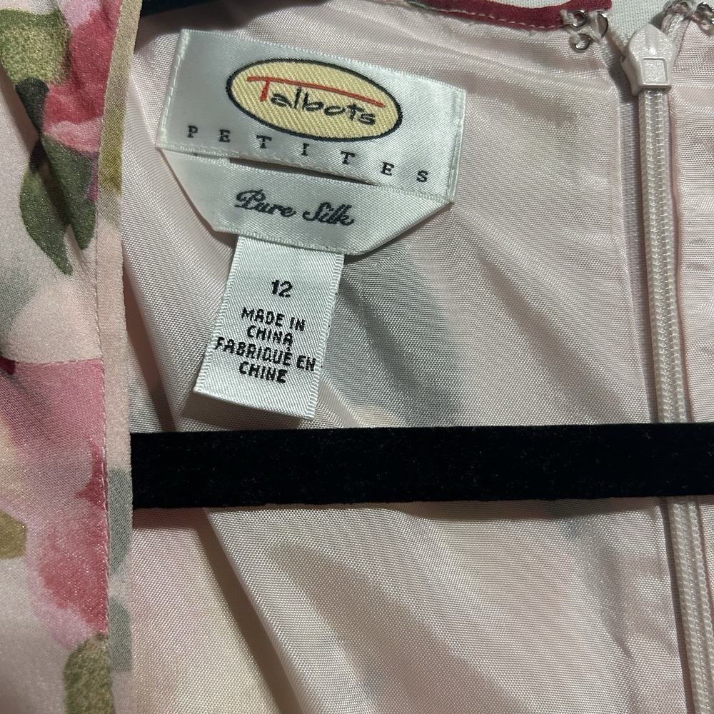 Talbots Vintage Pure Silk Sheath Dress‎ Size 12 Sleeveless Pink Floral Lined - Picture 4 of 10